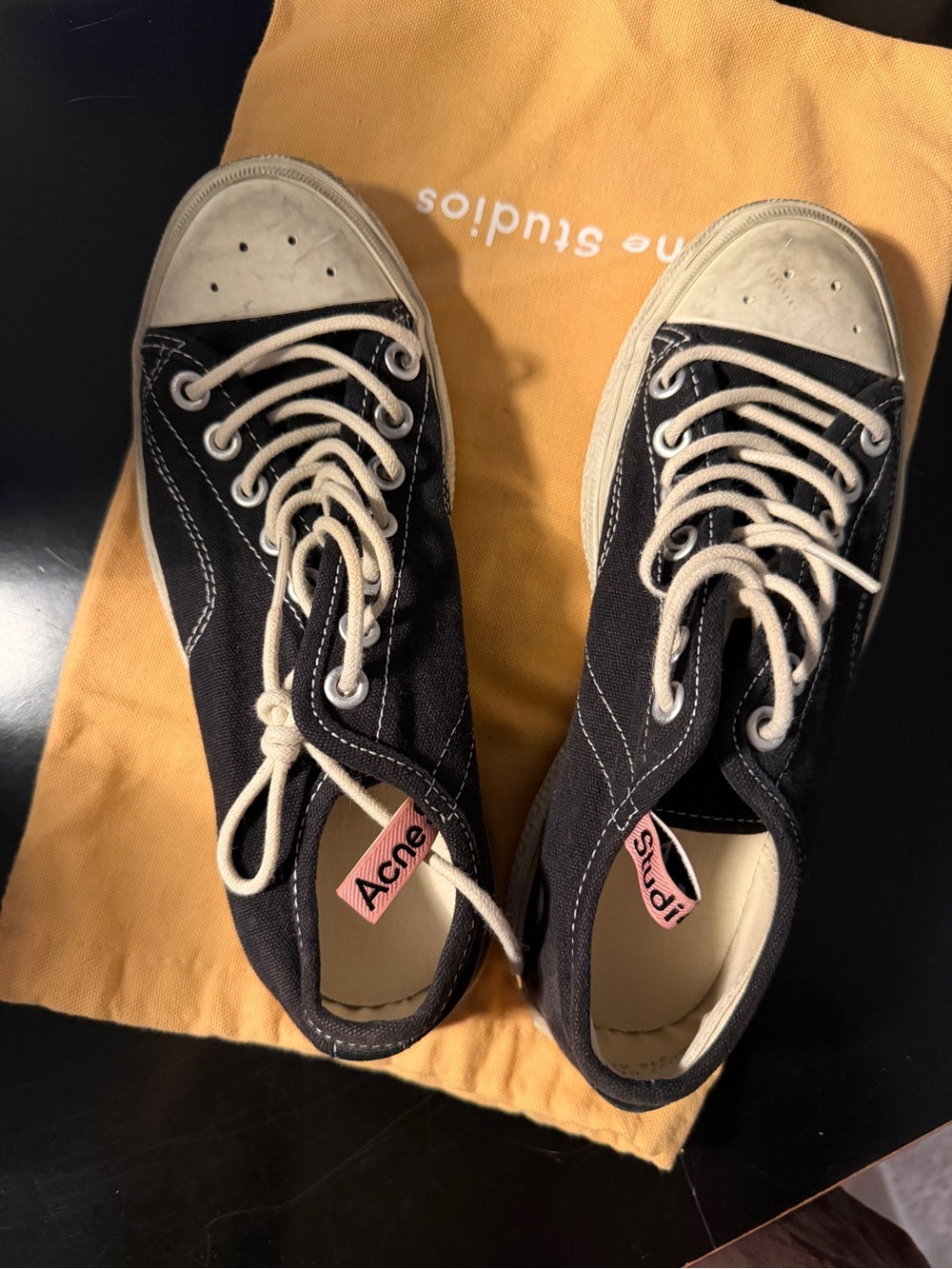Acne Black Canvas High-Top Sneakers with Cream Accents EU 37